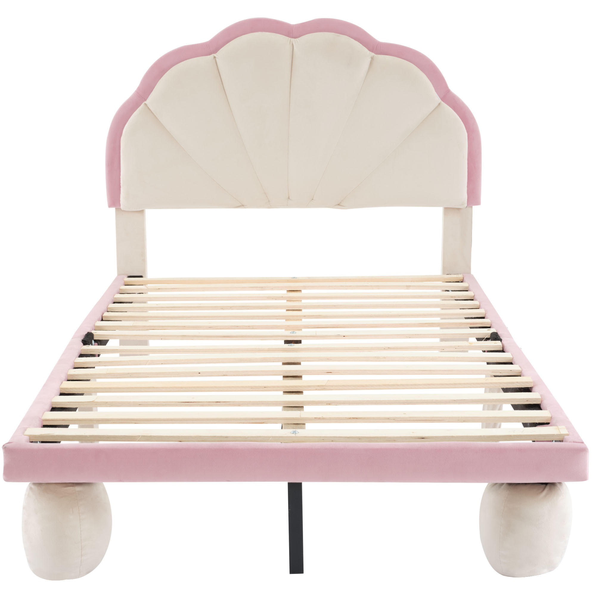 POLSTERBETT 90/200 cm Beige-Rosa mit LED-Beleuchtung und Wellenschliff-Kopfteil aus Samt - Weiß, Textil (90/200cm) - OKWISH