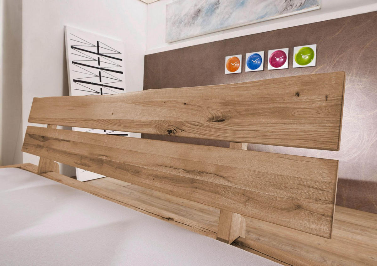 BETT mit Schublade Massivholz Wildeiche 180 x 200 x 85 beige BALKENMÖBEL #101 - Beige, Holz (180/200cm) - Massivmoebel24