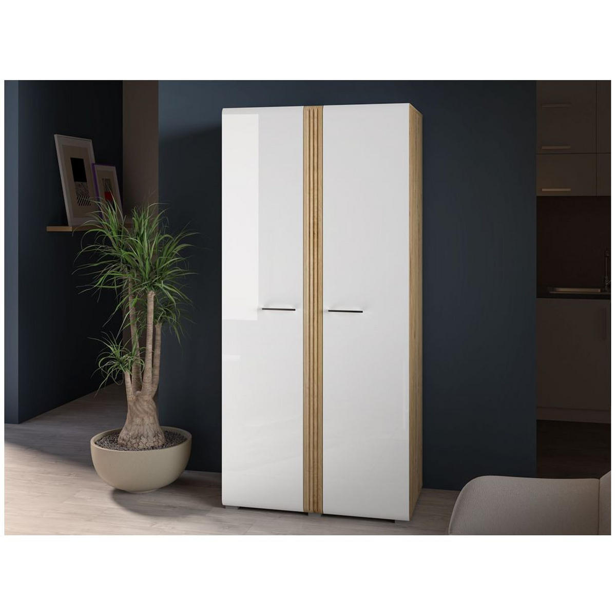 KLEIDERSCHRANK Akron-131 - Weiß, Holzwerkstoff (92/196/56cm) - Lomado
