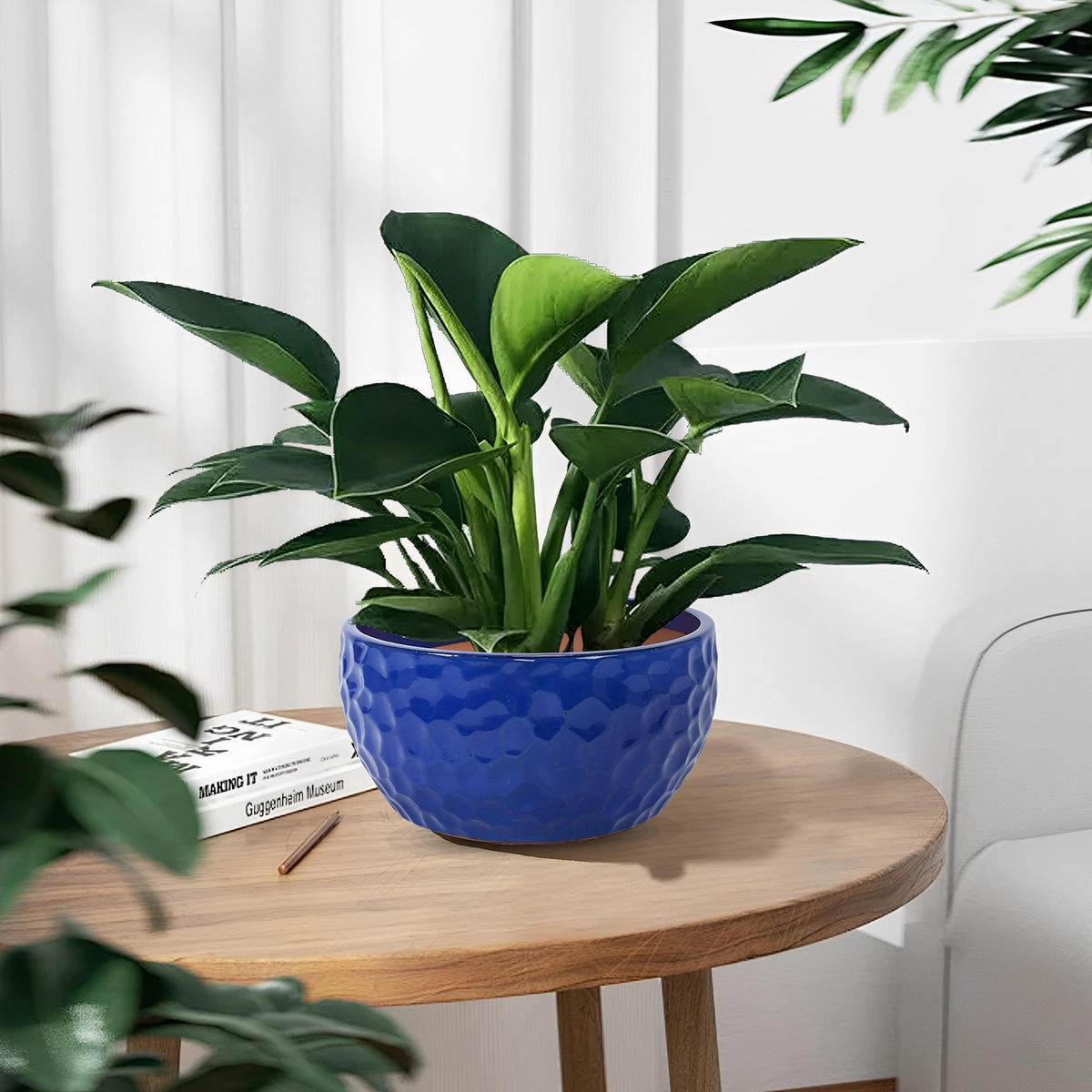 BLUMENTOPF Keramikpflanztopf-Set handgemacht & atmungsaktiver Tonware - Blau, Keramik (38/19cm)