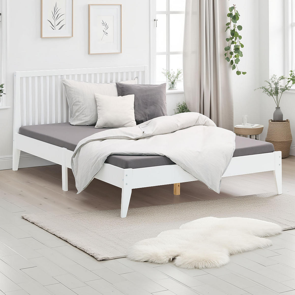 BETT 140/200 cm weiß Kopfteil - Weiß, Holz (140/200cm) - Homestyle4u
