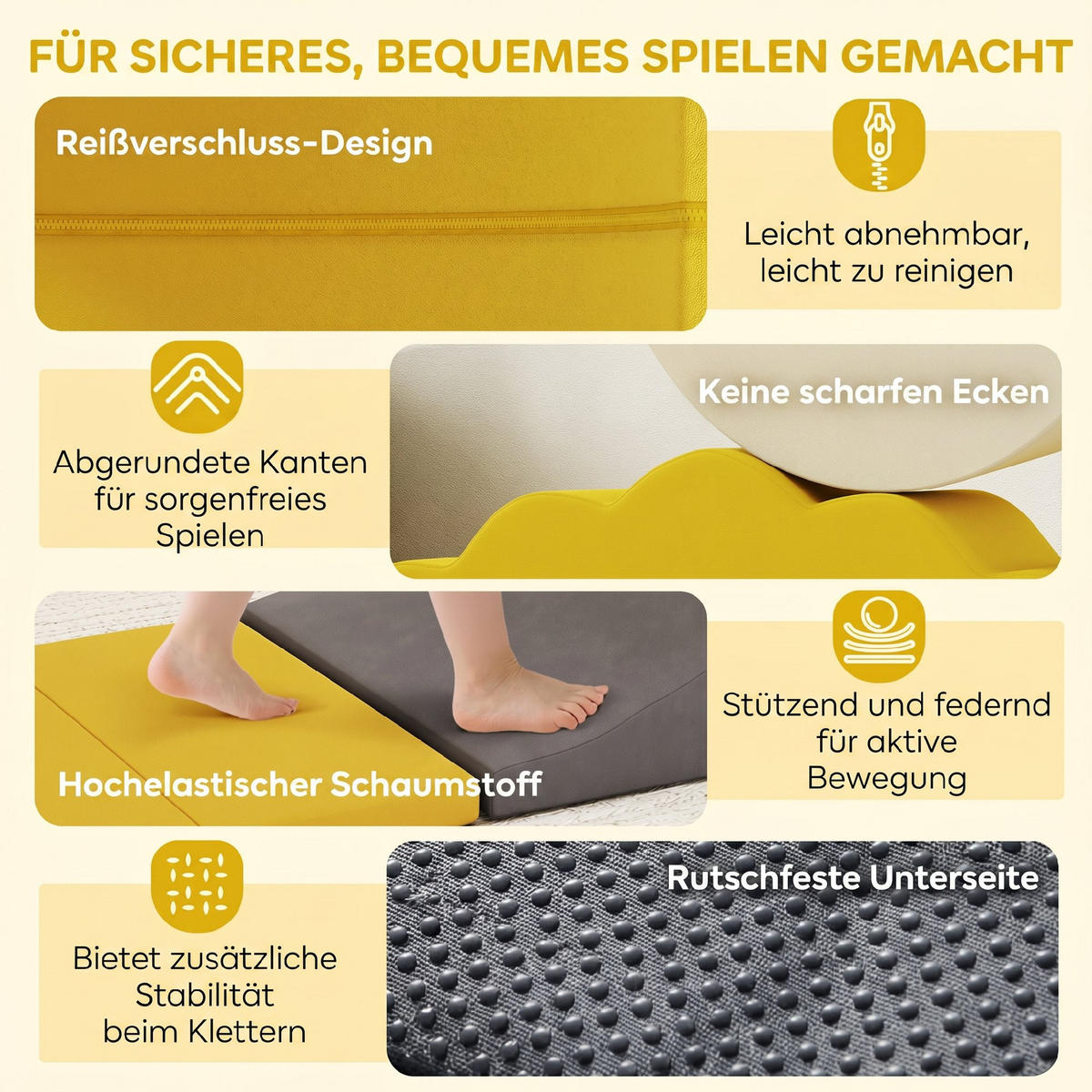 SOFTPLAY-SET 7er Set Samt PU-Schaumstoff Gelb - Gelb, Textil (40/50cm) - AIYAPLAY