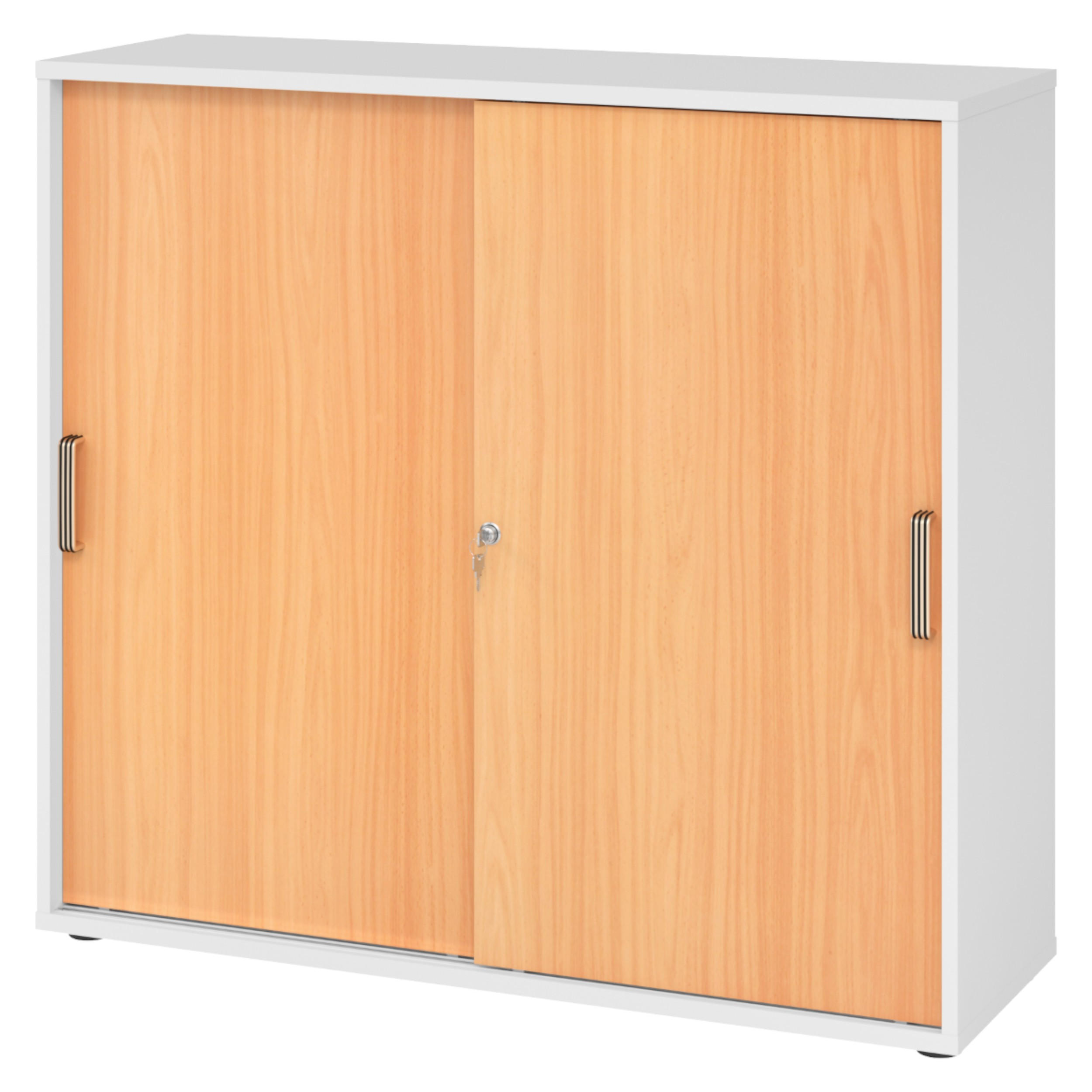 bümö Schiebetürenschrank Weiß, Buche 120x110x40 cm