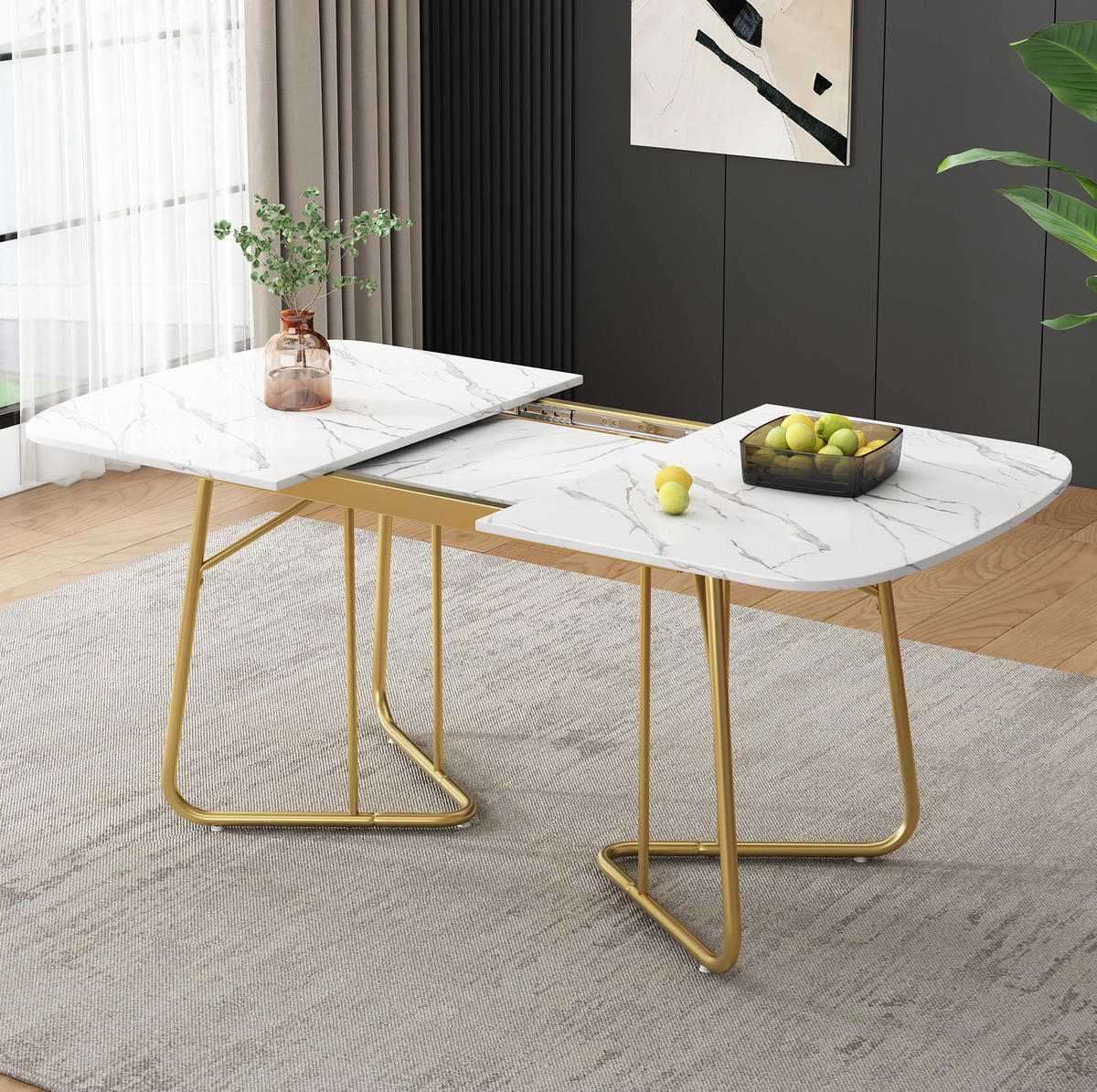 ESSTISCH 180/80/75 cm weiß mit Marmorstruktur und goldenen Metallbeinen - Schieferfarben, Holzwerkstoff (180/80/75cm) - OKWISH
