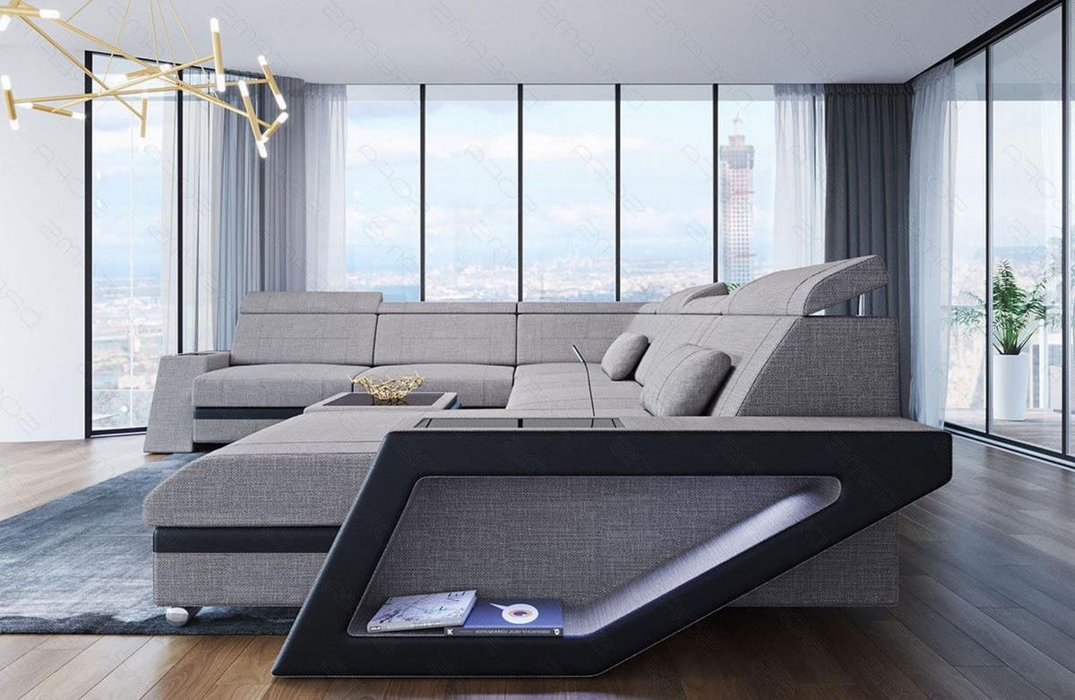 WOHNLANDSCHAFT Catania Macchiato Schwarz Strukturstoff - Braun, Kunststoff (349/89/264cm)