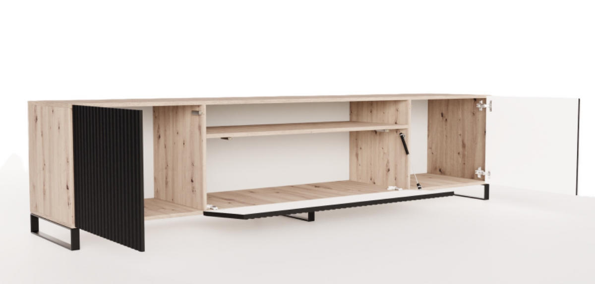 TV-SCHRANK Schwarz NOELI Mit Geriffelter Front Artisan - Schwarz, Holzwerkstoff (200/53/41cm) - Sepro Meble
