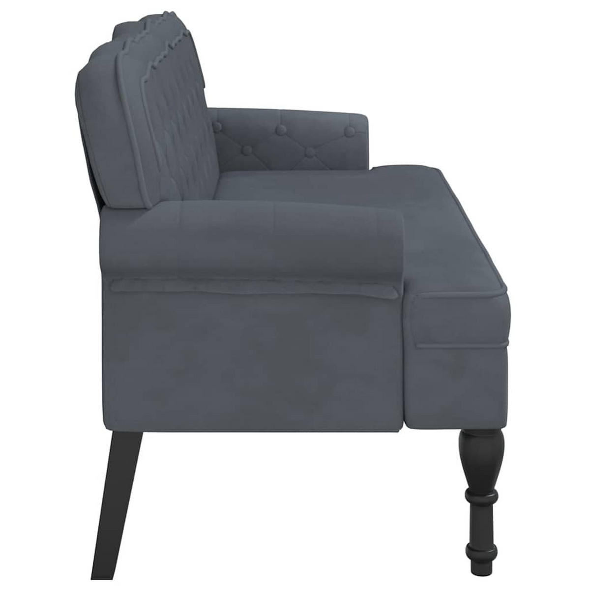 SITZBANK Mit Rückenlehne Dunkelgrau 119,5/64,5/75 Cm Samt - Grau, Naturmaterialen (64.5/75/119.5cm) - vidaXL