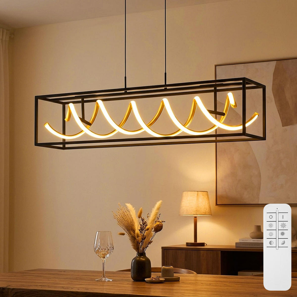 HÄNGELEUCHTE GIAN LED, 90 cm, dimmbar, höhenverstellbar - Schwarz, Metall (90/20/150cm)