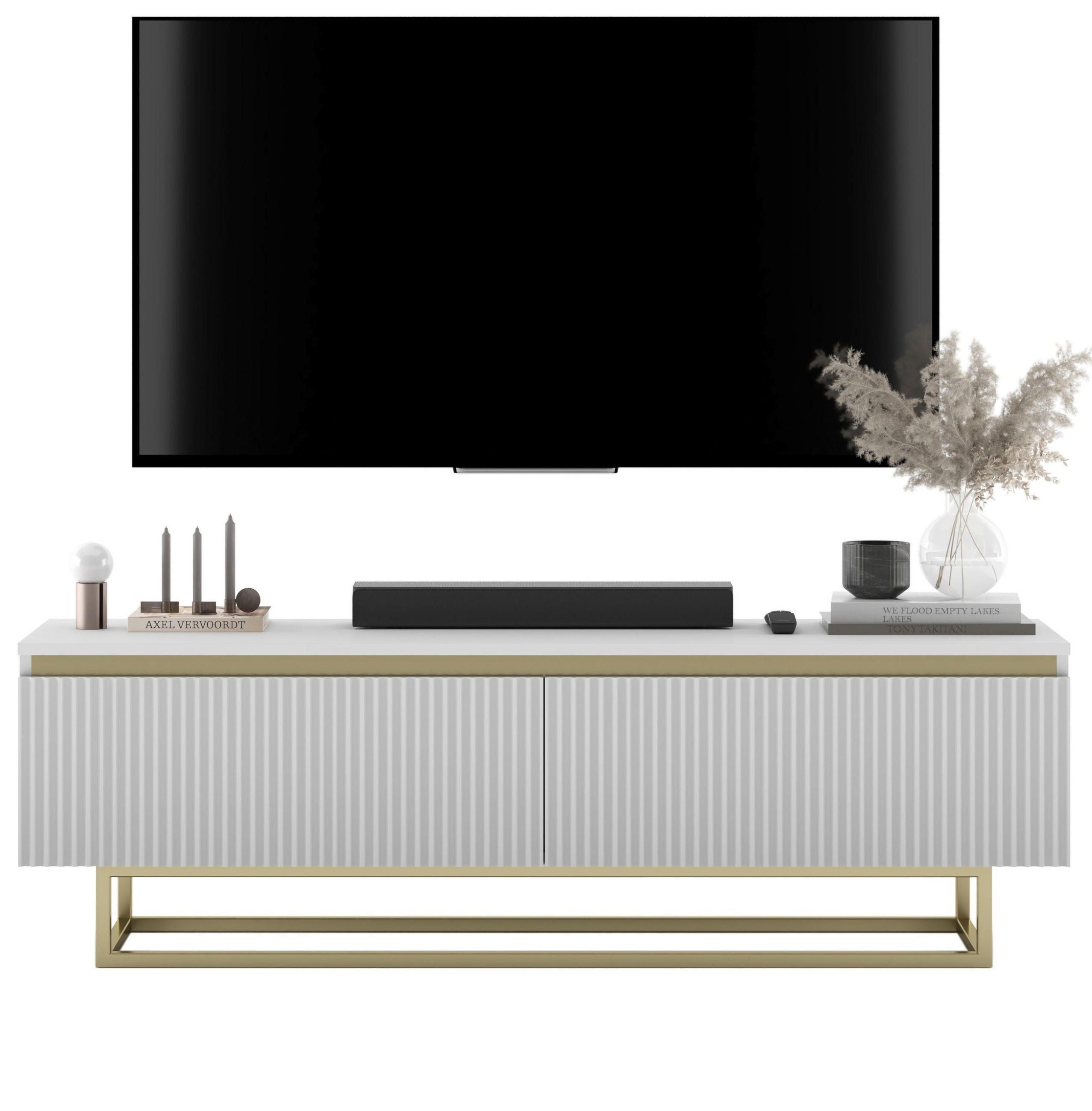 TV-SCHRANK Selene Glamour Weiß Matt mit Metallrahmen 140 cm - Goldfarben/Weiß, Holzwerkstoff/Metall (140/44/35cm) - Meble Lindner