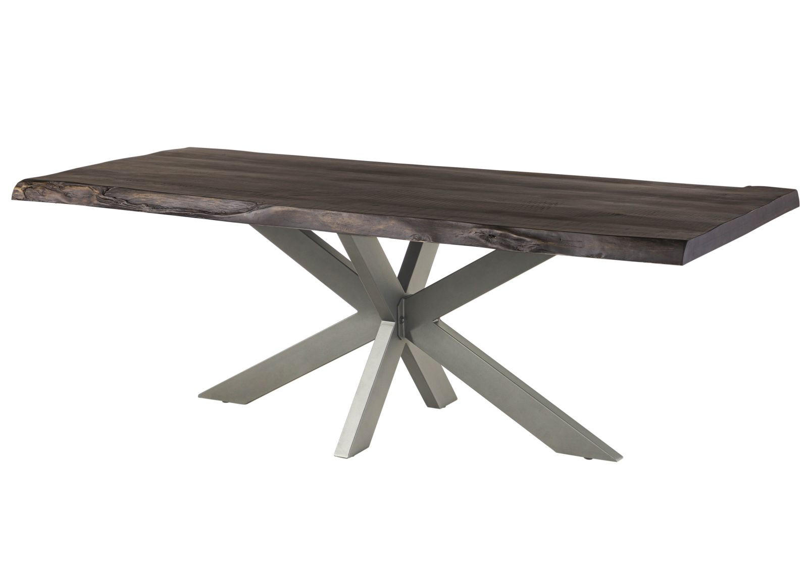 BAUMTISCH Mango 180x90x77 grau lackiert / Kreuzgestell silber matt FREEFORM 5 - Silberfarben/Grau, Holz (180/90/77cm) - Massivmoebel24