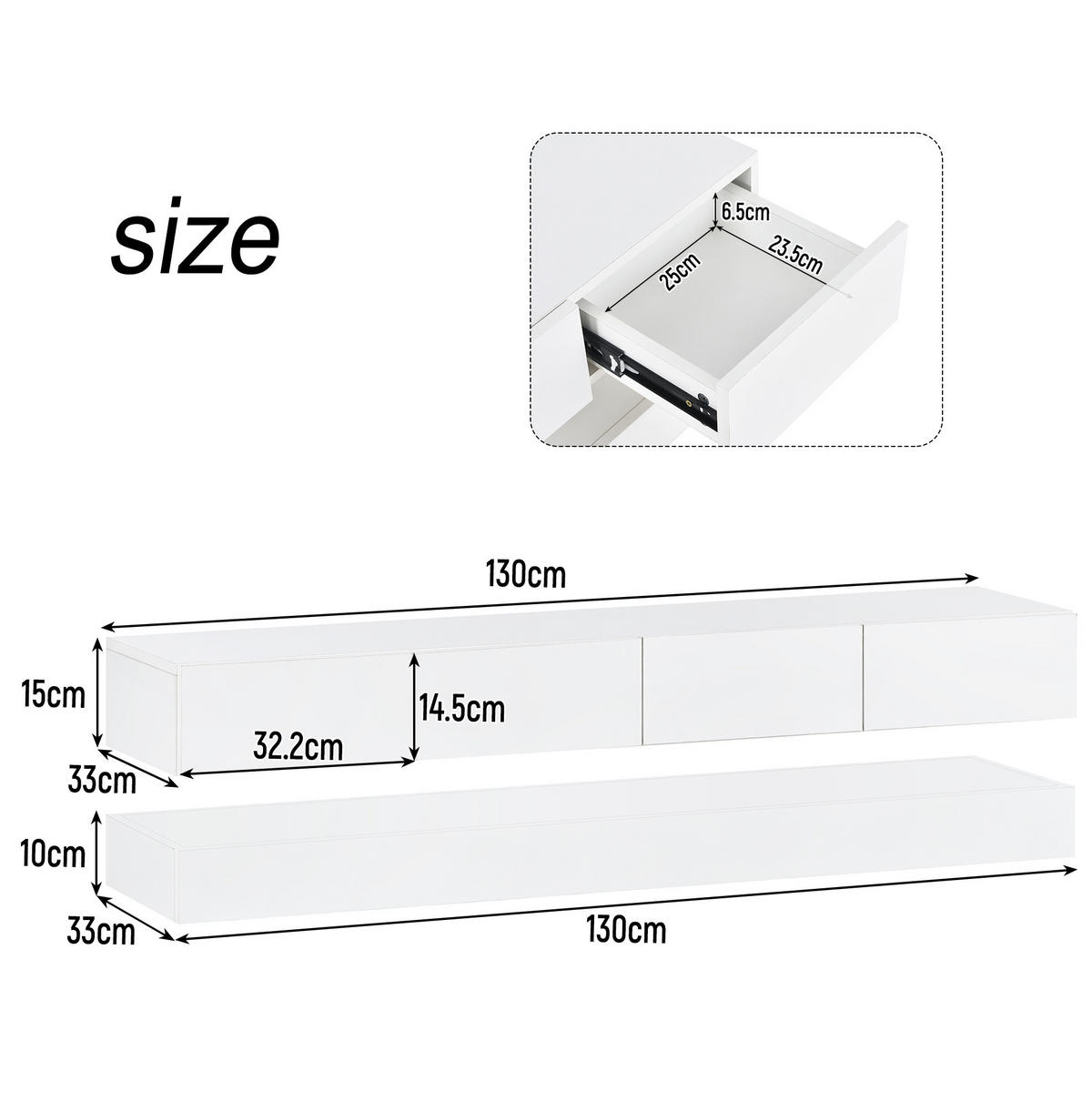 LOWBOARD 130/33/15 cm weiß MDF mit 4 Schubladen und LED-Beleuchtung steuerbar via App - Weiß, Holzwerkstoff (130/15/33cm) - OKWISH