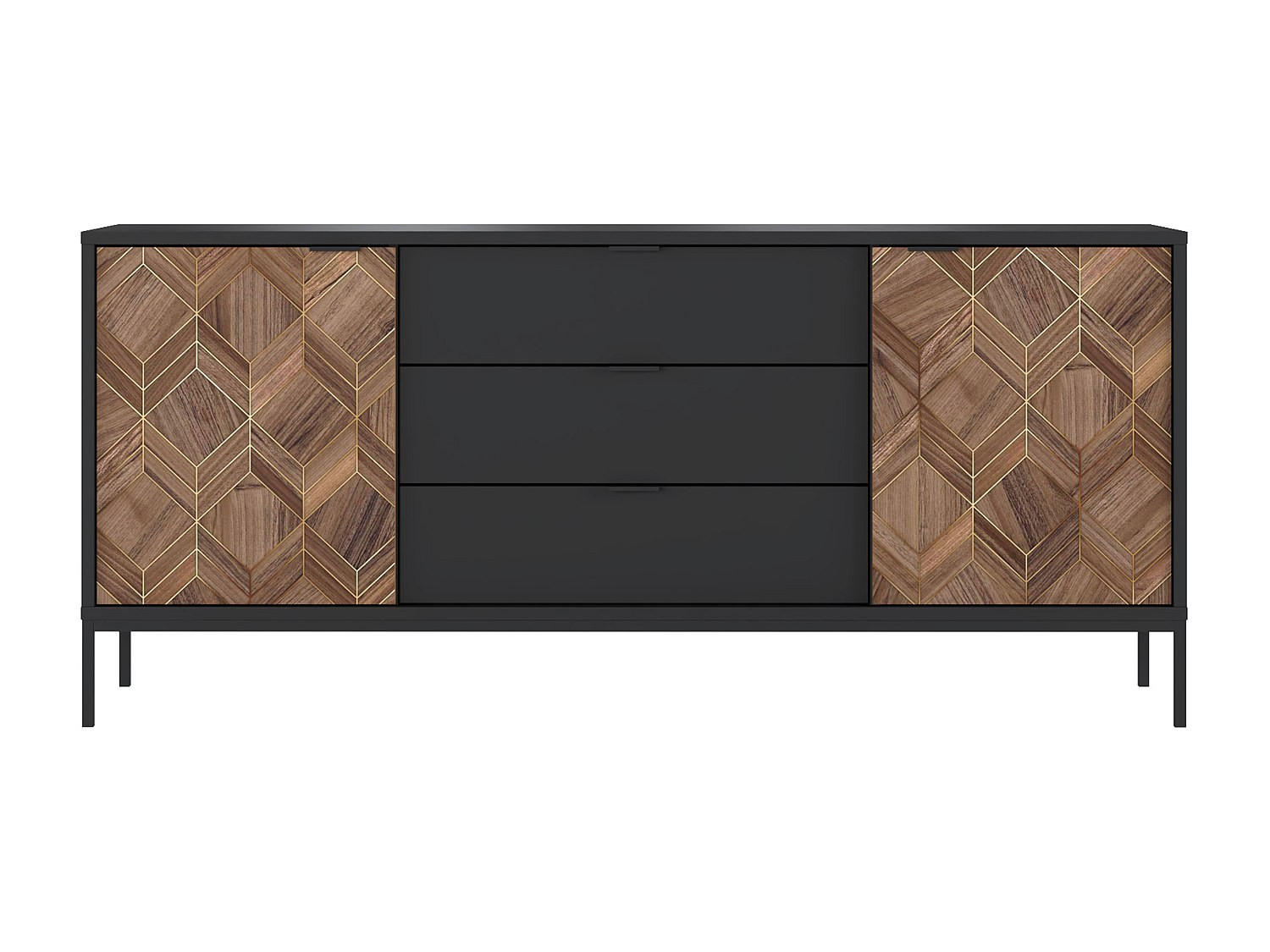 SIDEBOARD - 185 cm x 49 cm - Holz, Platte - Schwarz, Naturfarben Dunkel - MIALINE - Schwarz/Naturfarben, Holz (185/83/49cm) - Vente-Unique