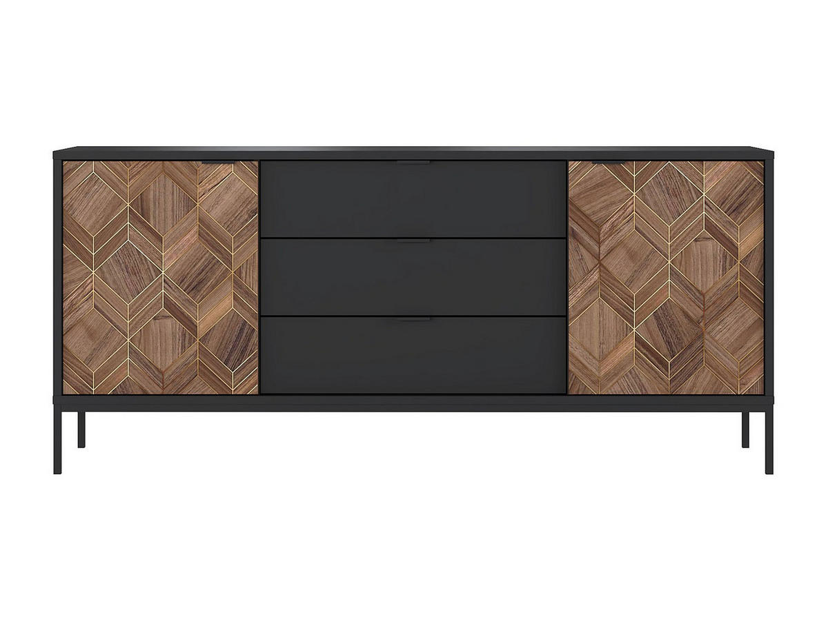 SIDEBOARD mit 2 Türen & 3 Schubladen - Schwarz & Holzfarben dunkel - MIALINE - Schwarz, Holz (185/83/49cm) - Vente-Unique