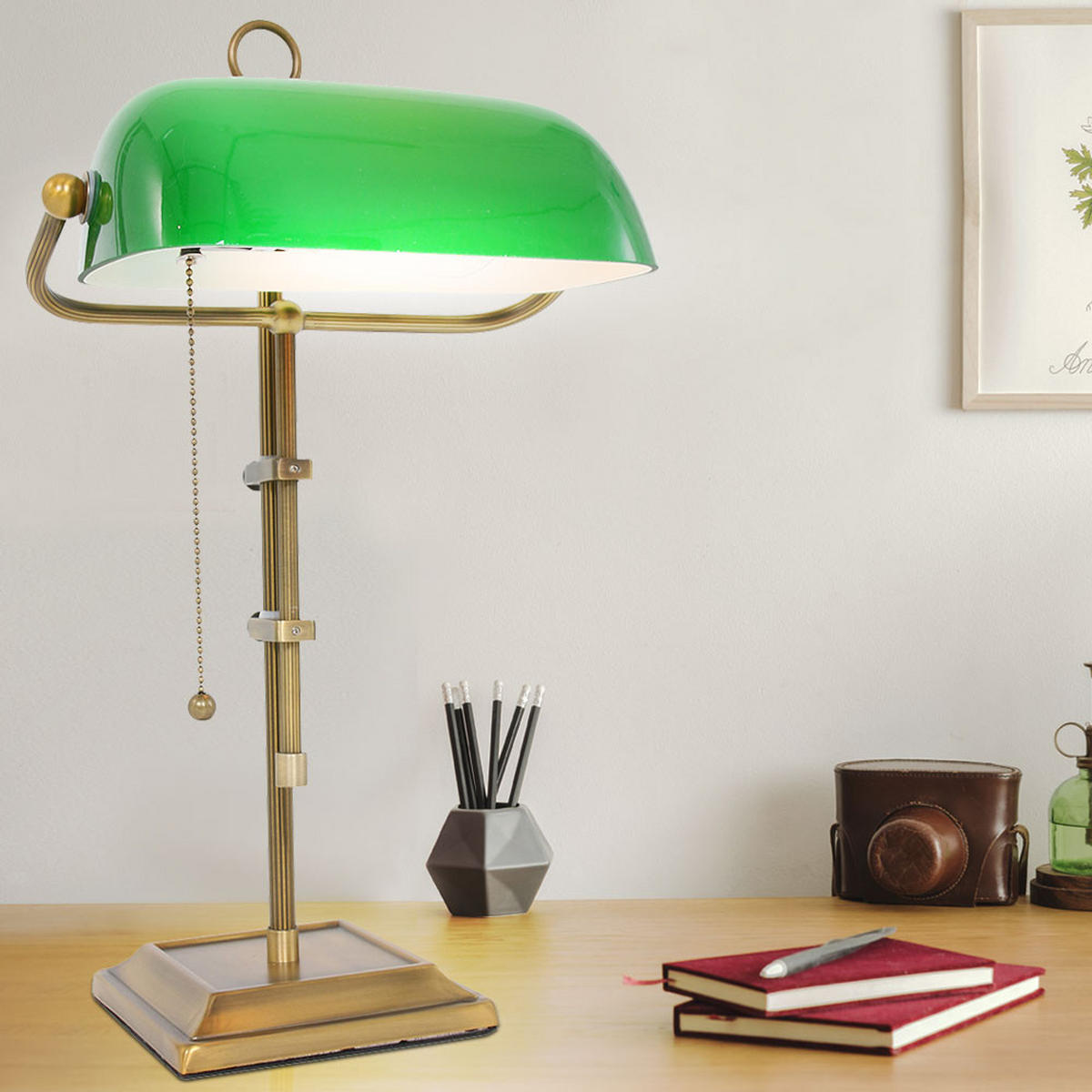 LED SCHREIBTISCHLEUCHTE Metall Altmessing Weiß - Weiß, Kunststoff (26.5/25/57cm) - Globo Lighting