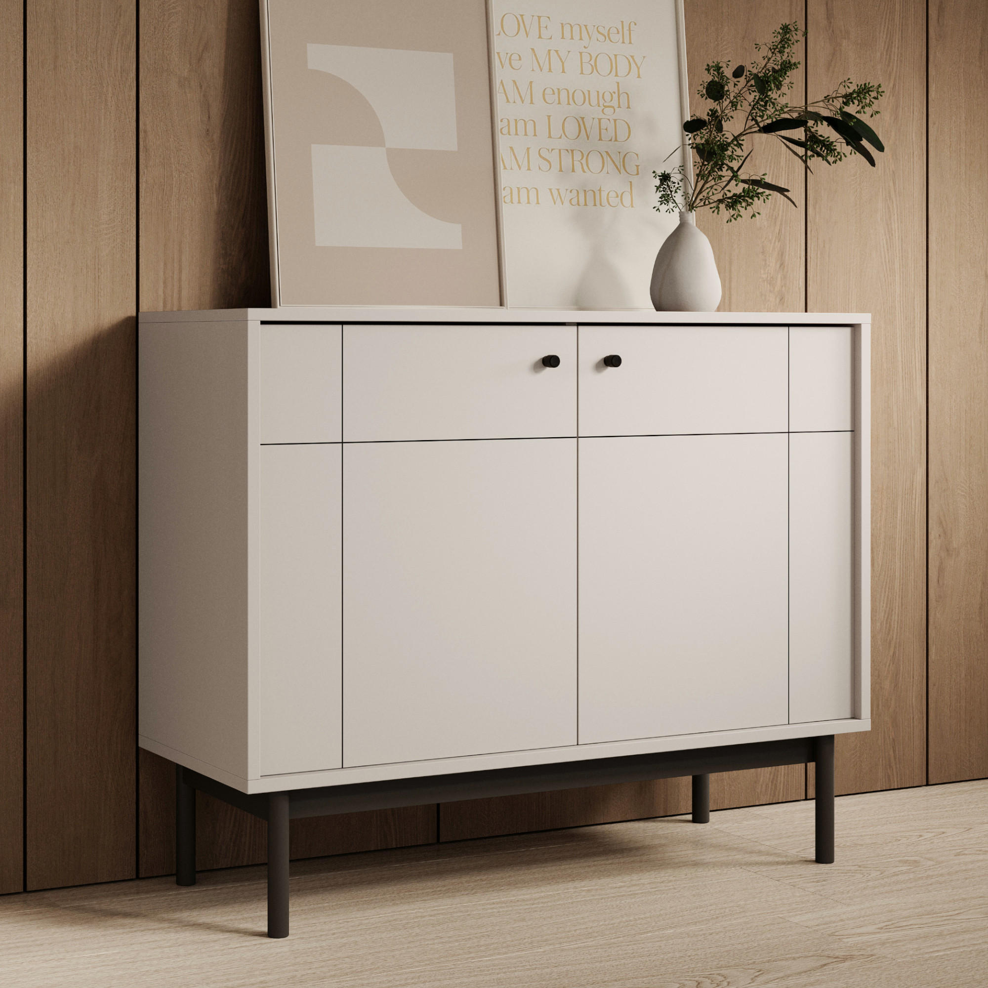 SIDEBOARD DIEPPE KOM1-2D Fräste Fronten, Kaschmir - Kaschmir, Holz/Holzwerkstoff (104/83/39cm) - Komodee