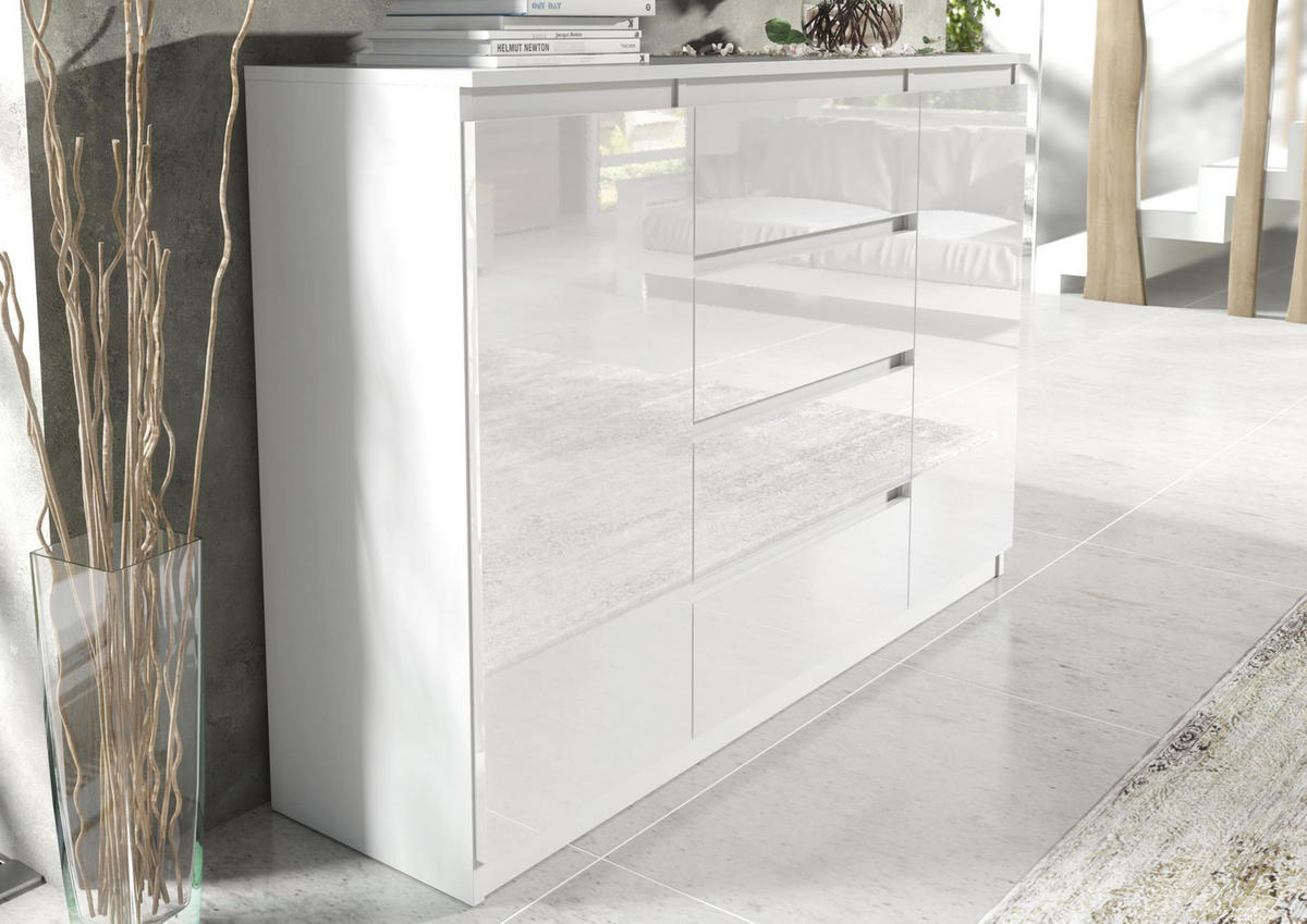 KOMMODE 120 Weiß & Hochglanz 120x39x101,5 cm - Weiß Hochglanz, Holzwerkstoff (120/101.5/39cm) - Mobelsta