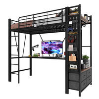 HOCHBETT aus Metall 90x200 cm Schwarz mit Schreibtisch, LED, USB-C, 4 Schubladen und viel Stauraum - Schwarz, Metall (140/190cm) - Modfu