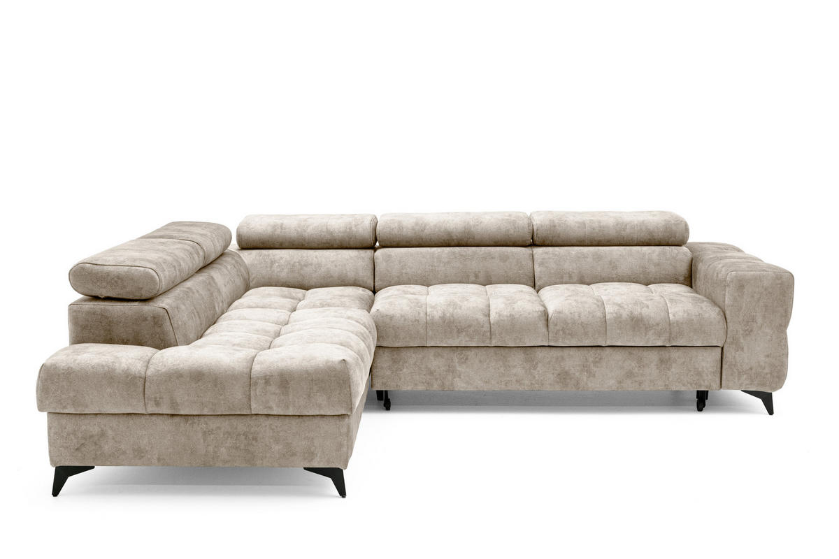 ECKSOFA PUDDING L Links mit Schlaffunktion 128x197 Velours Beige - Beige/Schwarz, Holz/Textil (270/204cm) - Muffo