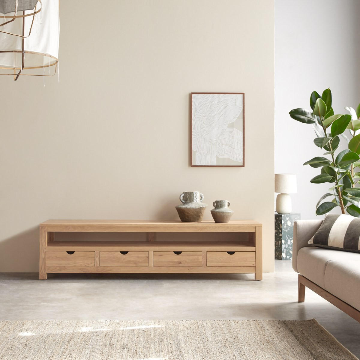 TV-SCHRANK Oliver Natur aus Eiche - Naturfarben, Holz (200/50/45cm) - Tikamoon