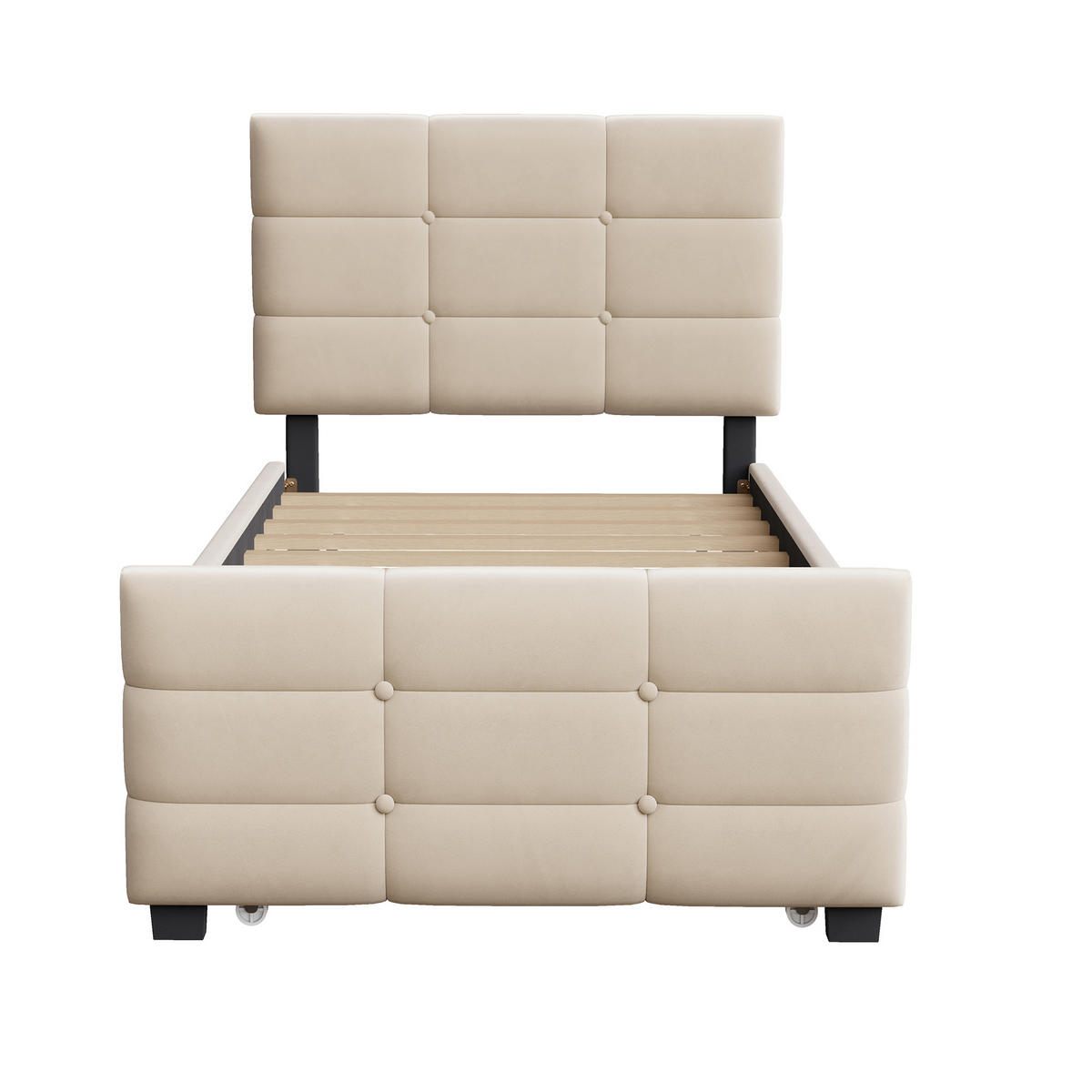 POLSTERBETT aus Samtstoff 90x190 cm in Beige mit Ausziehbett - Beige, Textil (90/190cm) - Modfu