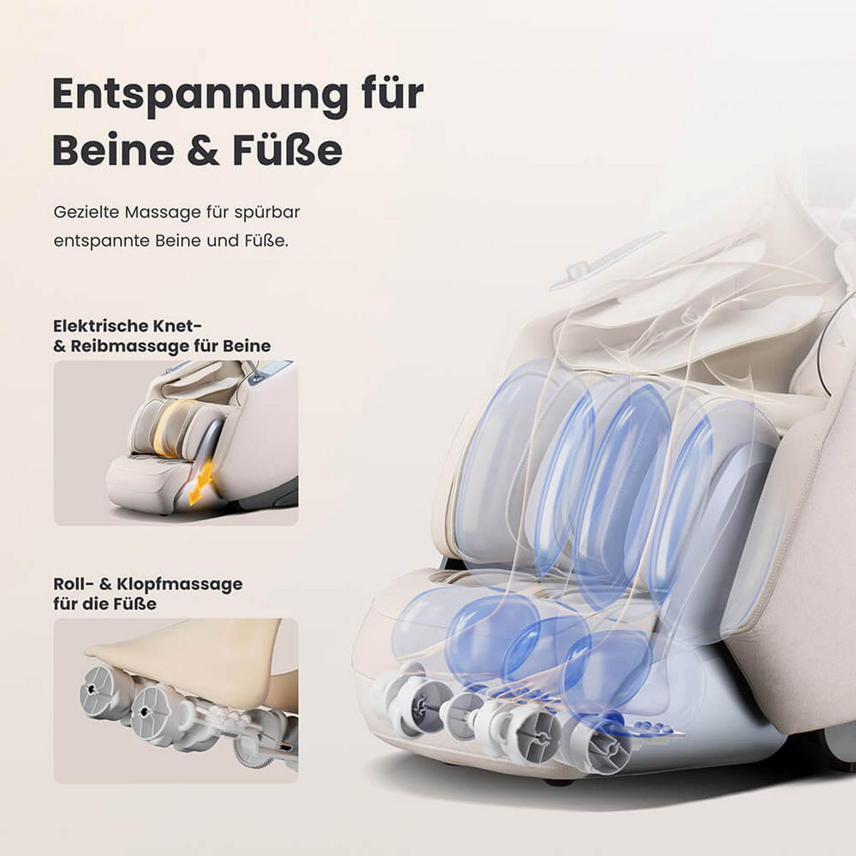MASSAGESESSEL ALVINA mit Premium Webstoffpolsterung - Beige - Beige, Kunststoff (76.7/157/116cm) - Home Deluxe
