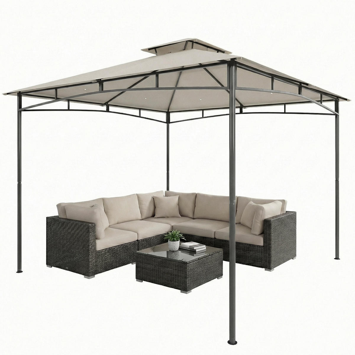 PAVILLON 3x3m Wasserabweisend Stabil Winterfest Gartenpavillon mit zurückziehbar Obenrahmen Doppeldach Cremeweiß - Creme, Textil (300/285/300cm)