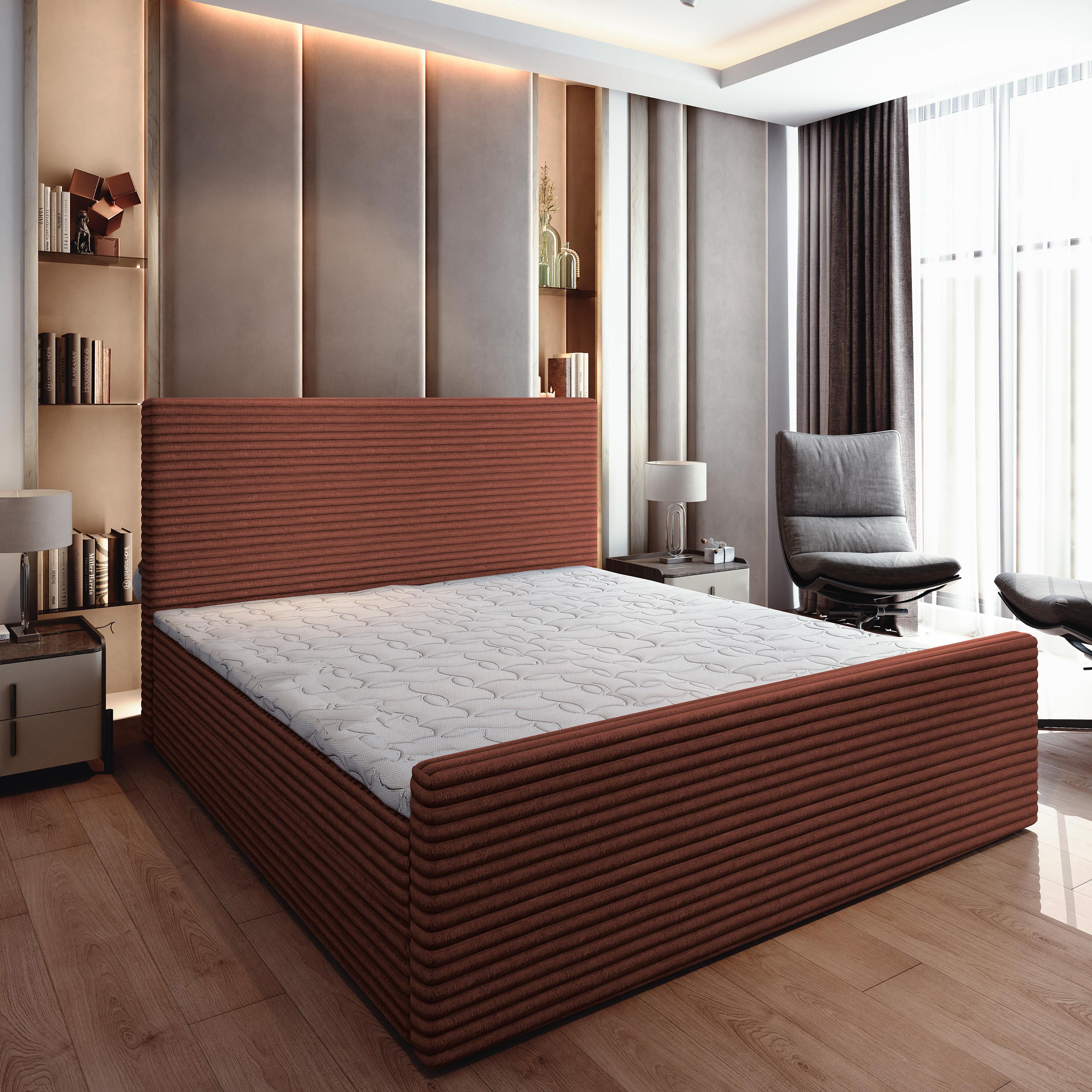 BOXBETT BRENTO 140x200 cm mit Matratze und Topper - Braun - Braun, Holz (140/200cm) - MASSENO