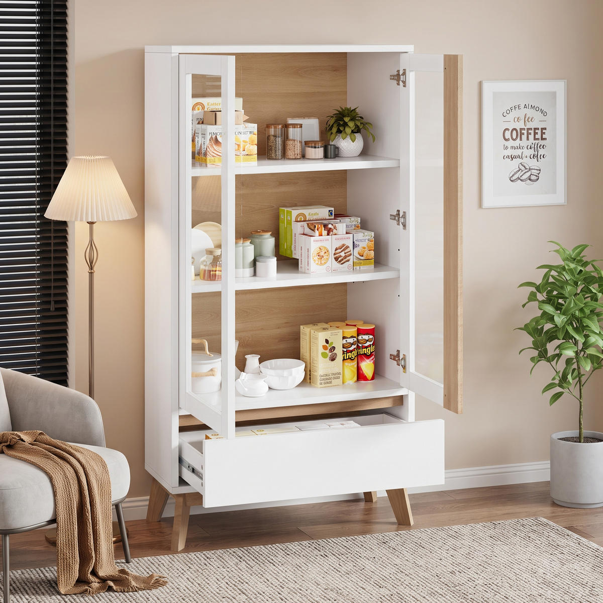 HIGHBOARD DE-38604 80/40/150 cm verstellbare Einlegeböden Weiß/Holz - Weiß, Holzwerkstoff (80/150/40cm) - ComfortXL