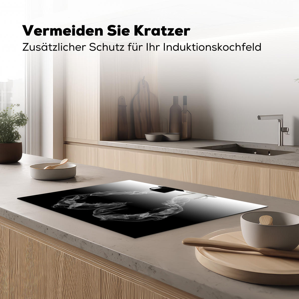 HERDABDECKPLATTE Kaffee - Herz - Schwarz und weiß - Tassen Herdabdeckung Induktionsfeld 75x52 cm - Weiß, Kunststoff (75/52/0.2cm) - MuchoWow