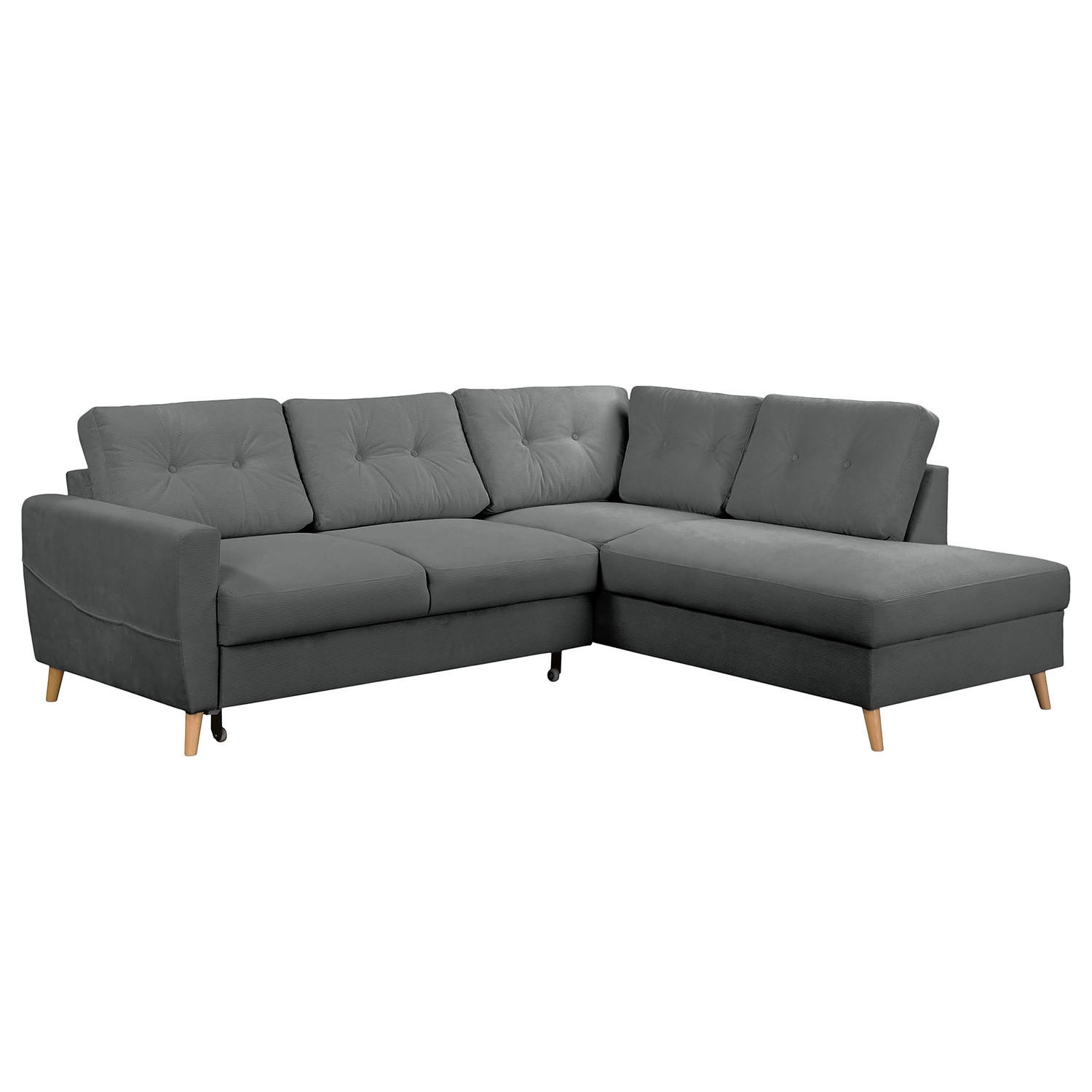 ECKSOFA mit Ottomane - Anthrazit/Braun, Holz/Textil (230/200cm) - home24