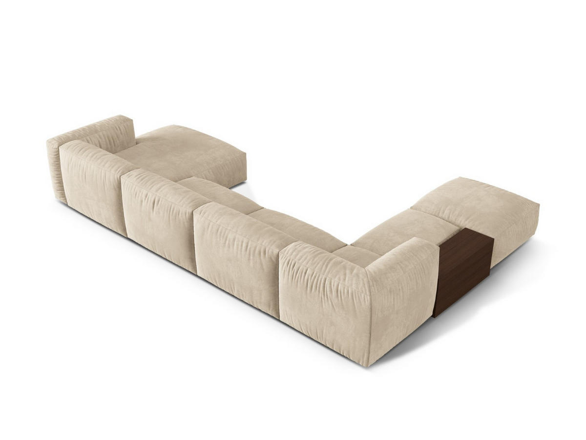 PANORAMASOFA modular links Martina aus Samt leichtes beige 5 Sitzplätze - Creme, Textil (280/75/406cm) - Micadoni
