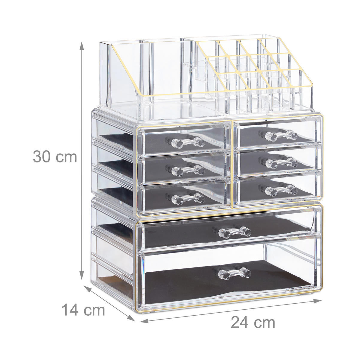 MAKEUP Organizer - Transparent, Kunststoff (24/30/14cm) - Relaxdays