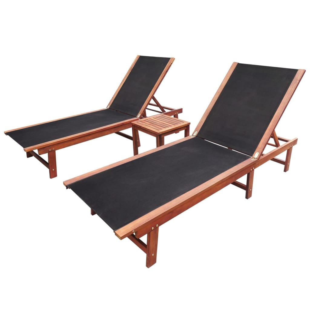 SONNENLIEGEN 2 Stk. mit Tisch Akazie Massivholz und - Braun, Holz (66/34/200cm) - furnicato