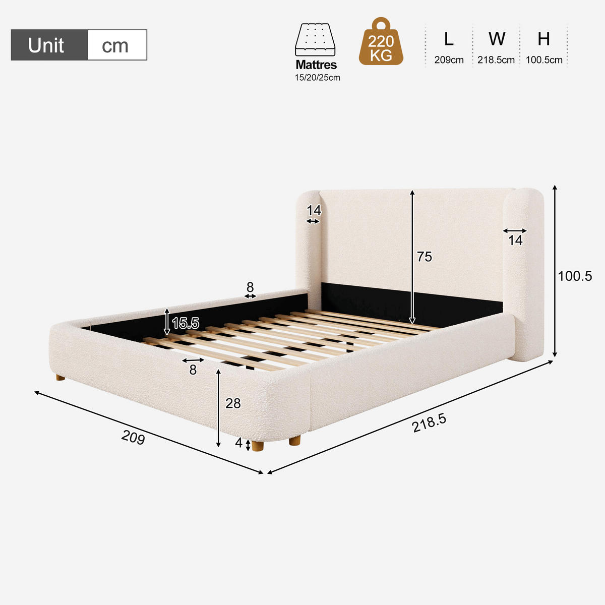 POLSTERBETT 180/200 cm mit Lattenrost, DE-41802, in Beige - Beige, Metall (180/200cm) - ComfortXL