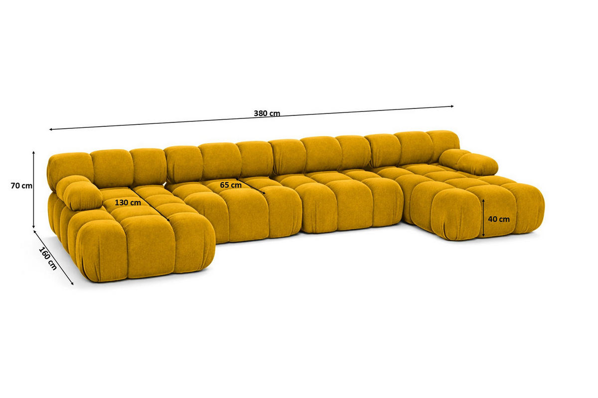 ECKSOFA U-Form XL, Stoff Velours Salvador, Gelb, Selia U XL - Gelb, Holz (380/70/160cm) - Kaiser Möbel