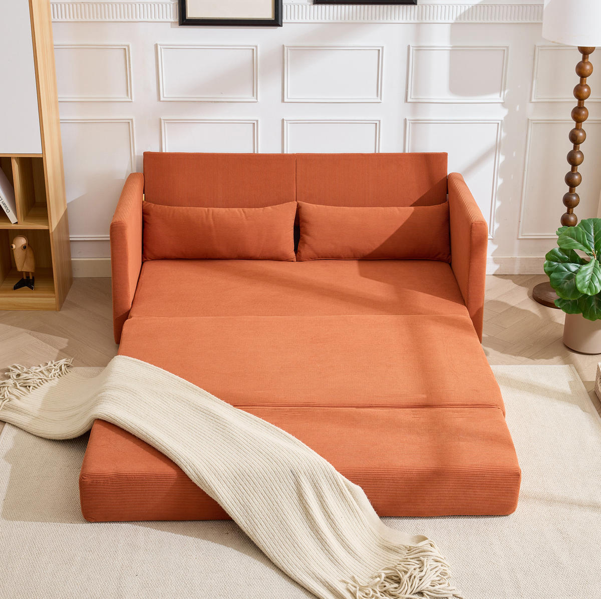 SOFABETT klappbar 165 x 92 cm Cord Orange 2-Sitzer - Orange, Metall (165/82/92cm) - Meubliv