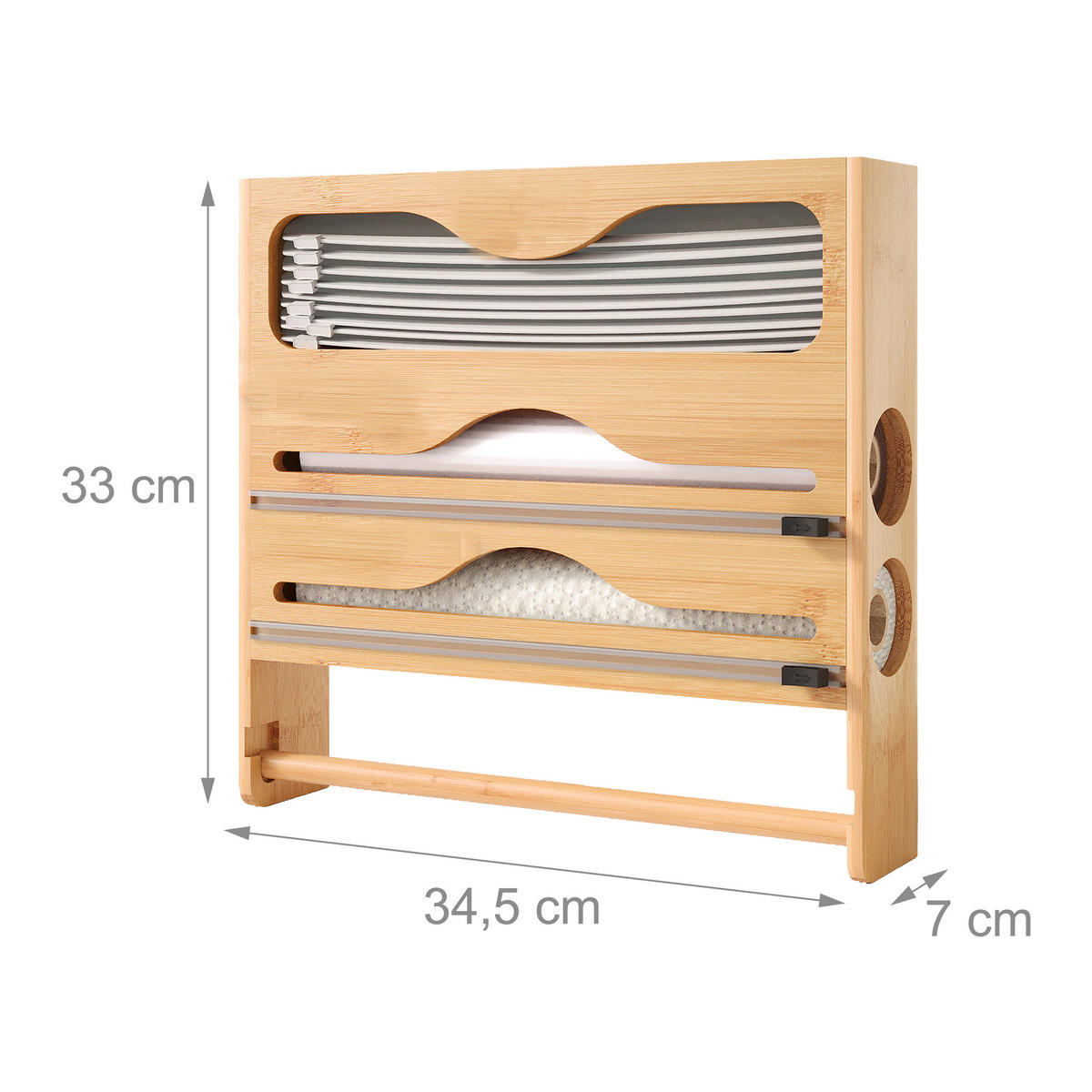 WANDROLLENHALTER - Hellbraun, Holz/Kunststoff (34.5/33/7cm) - Relaxdays