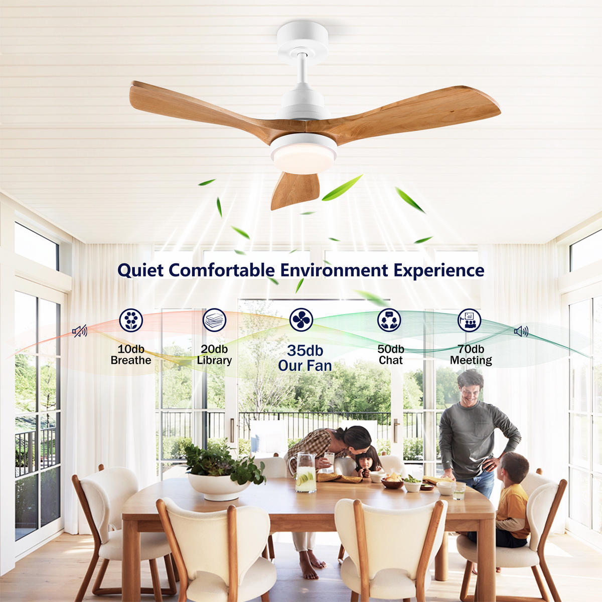 DECKENVENTILATOR DE-16241 42 Zoll mit Fernbedienung & reversibel Weiß & Holz - Naturfarben, Holz/Metall (107/107/37cm) - ComfortXL