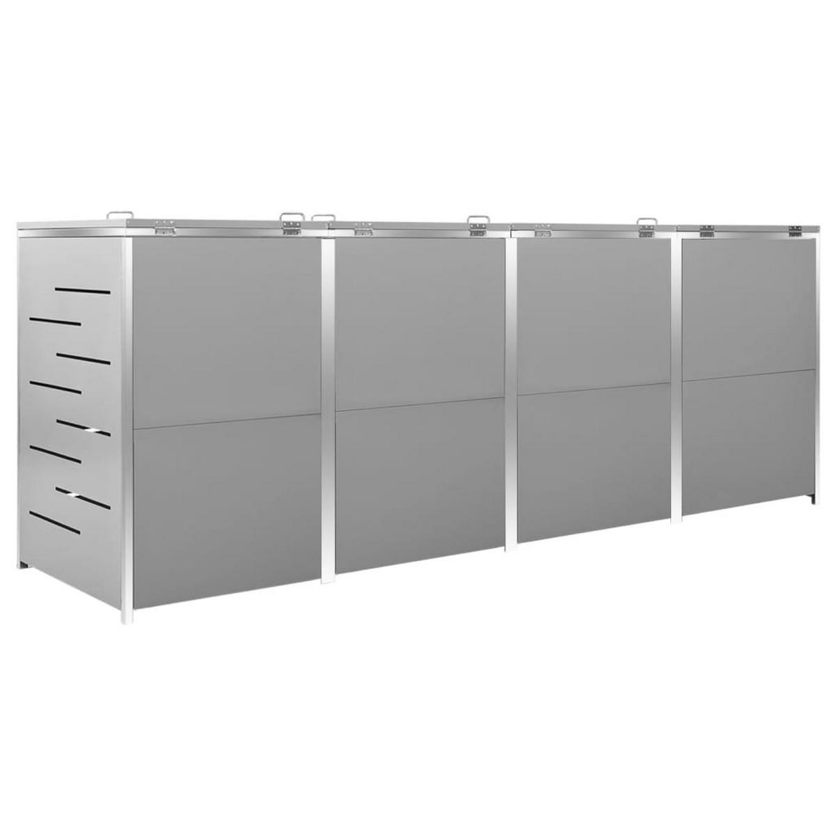 4ER Mülltonnenbox JAGU Edelstahl | Grau | 115,5x276,5x77,5cm | Für 4 Tonnen 240L - Grau, Metall (276.5/115.5/77.5cm) - DELUKE