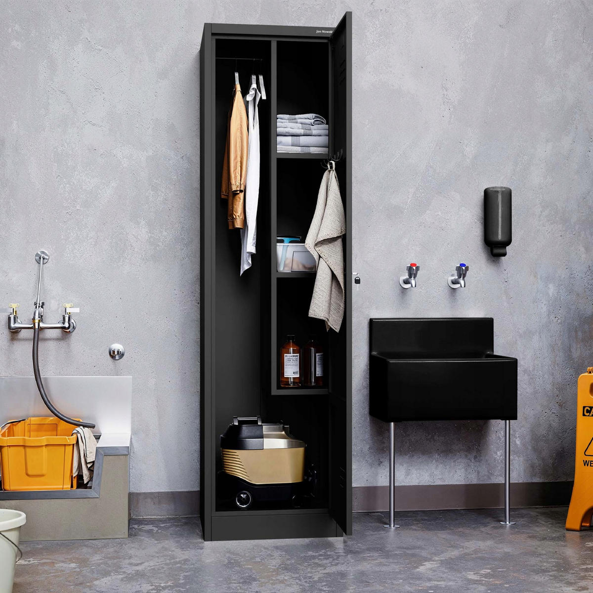 BESENSCHRANK Haushaltsschrank AGNES 185x50x50 cm - Schwarz, Metall (50/185/50cm) - Jan Nowak