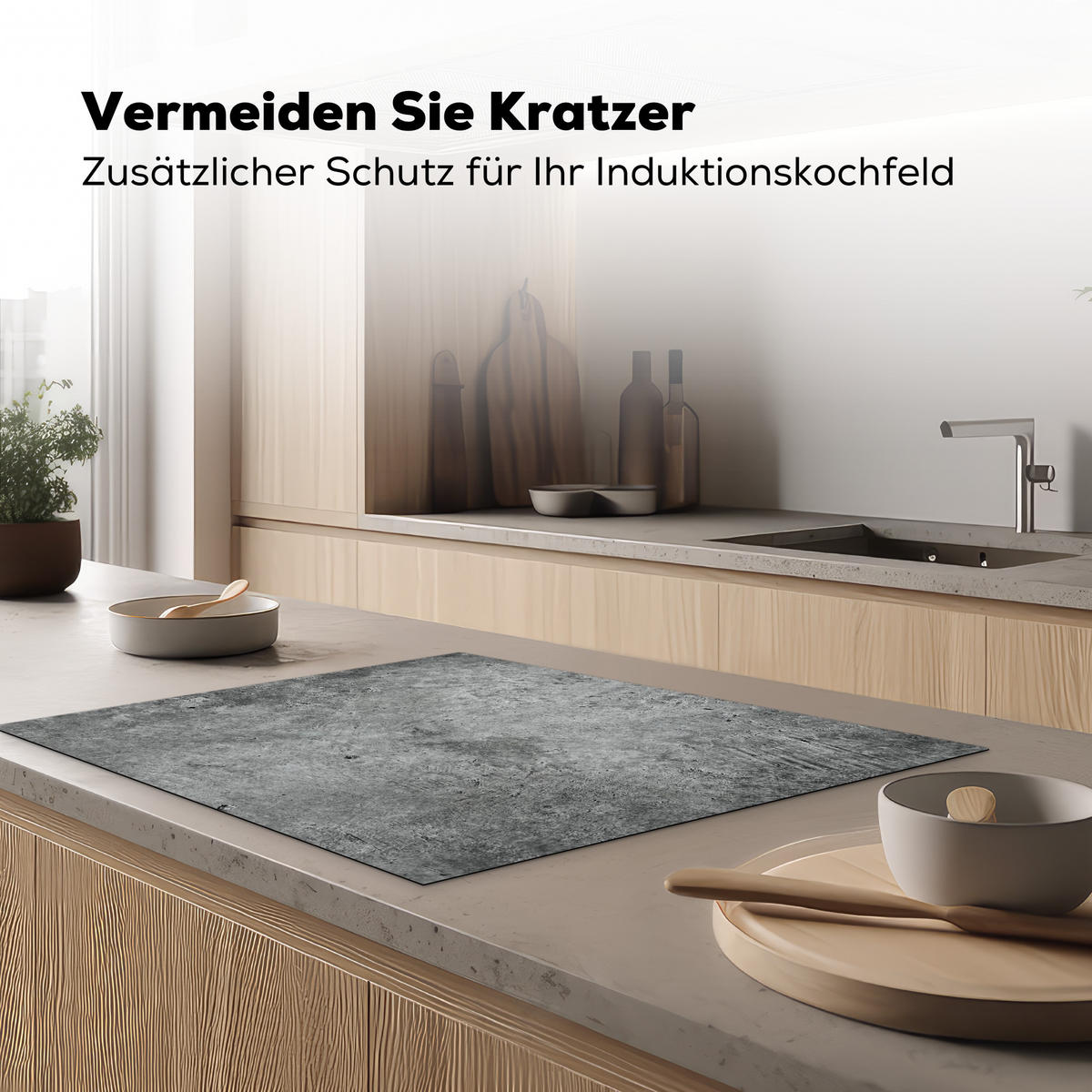 HERDABDECKPLATTE Beton - Schiefer - Grau -Betonstruktur Induktionsmatte 77x59 cm - Grau, Kunststoff (77/59/0.2cm) - MuchoWow