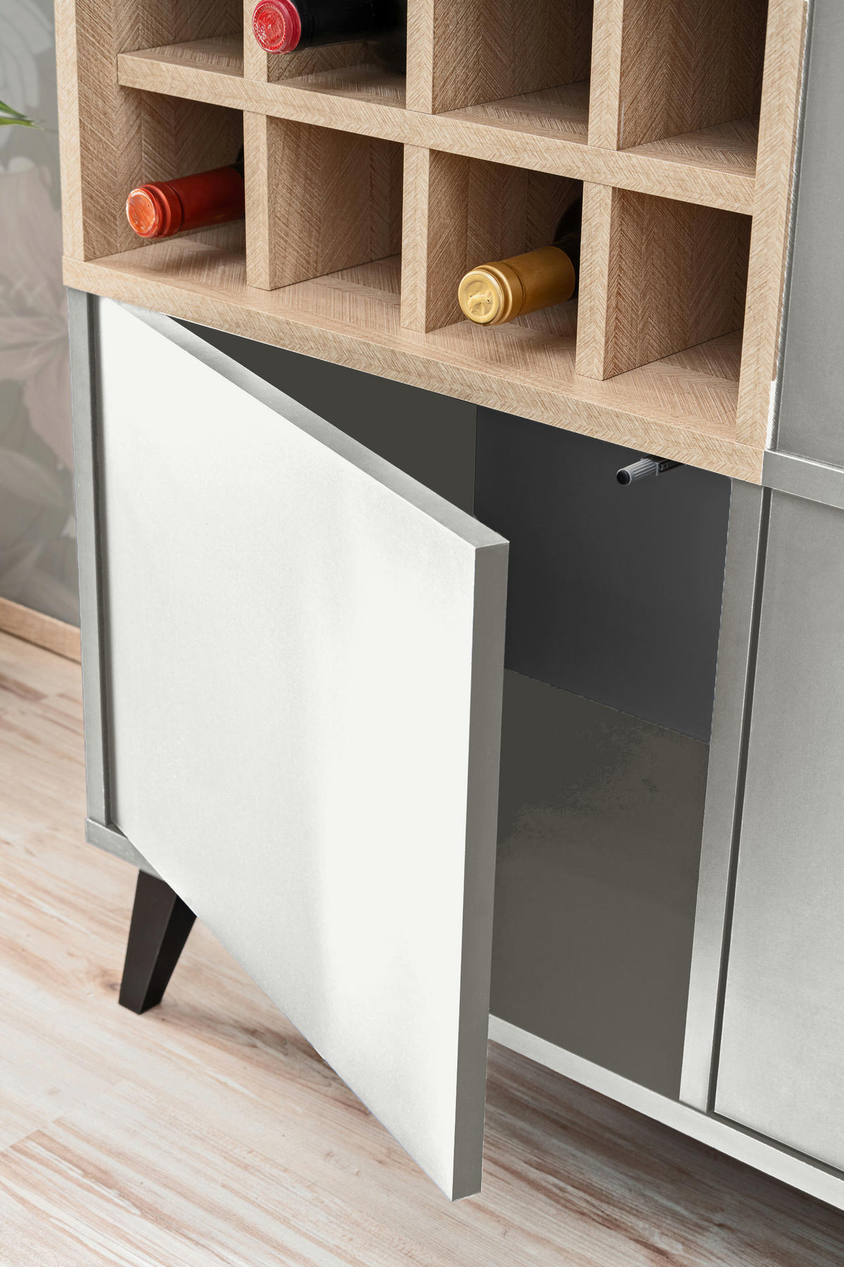 SIDEBOARD MIT WEINSCHRANK FONDI, Weiß, Skandinavische Tanne - Hellbraun/Weiß, Glas/Holzwerkstoff (90/102/35cm) - Komodee