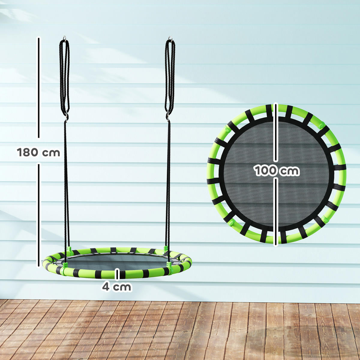NESTSCHAUKEL Ø100 cm Tellerschaukel Verstellbar Kinderschaukel für 3-8 Jahre - Grün, Metall (100/100cm) - AIYAPLAY