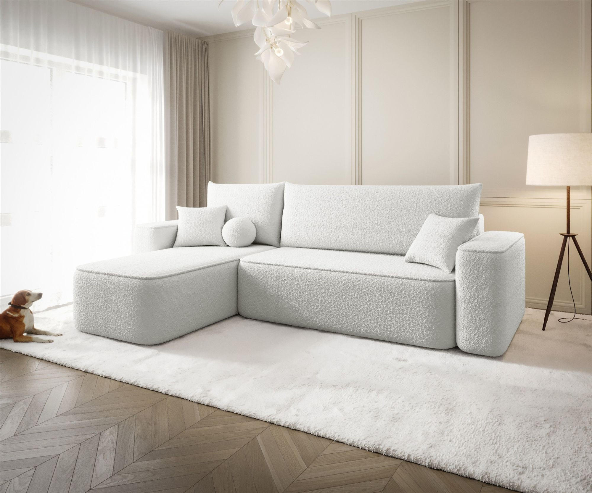 ECKSOFA Agepo Stoff Quelle - Weiß, Holzwerkstoff/Textil (250/150cm) - Fun Möbel