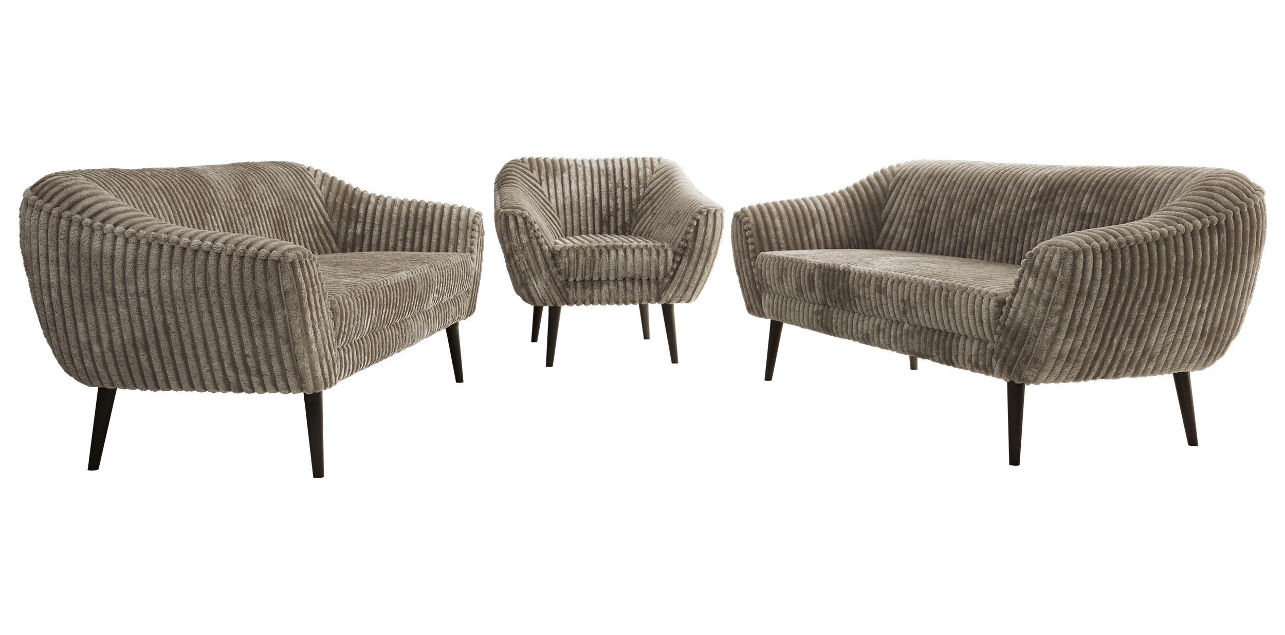 SEDACÍ SOUPRAVA 3+3+1 PIRS - Světle hnědá Manšestr - Černé nohy - černá/světle hnědá, kompozitní dřevo/textil (180/75/74cm) - MKS
