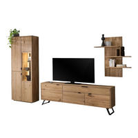 WOHNWAND Massivholz Idalia 280x203x45 Wohnzimmerschrank Wildeiche Bianco geölt - Naturfarben, Holz (280/203/45cm) - 58aufmkessel