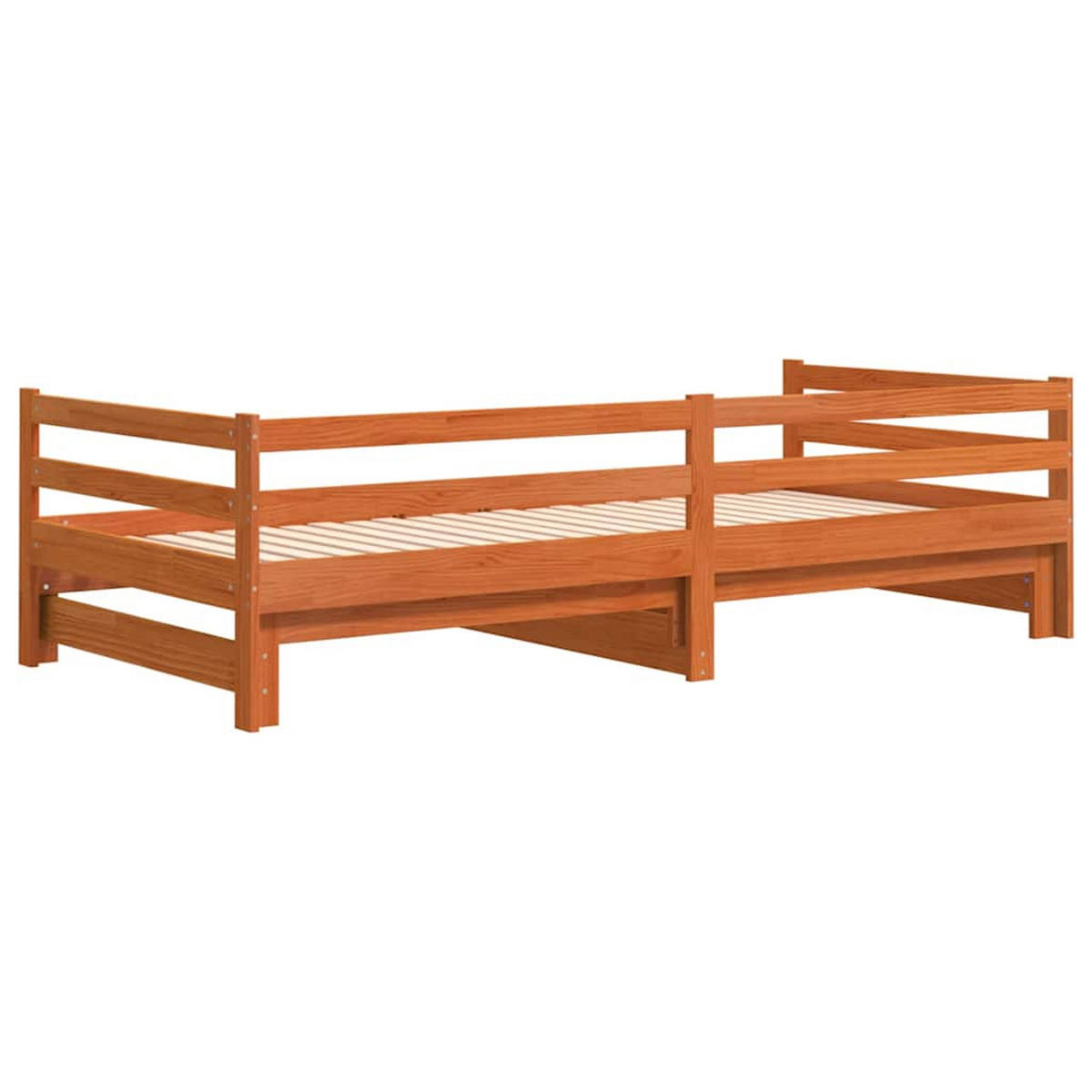 TAGESBETT Ausziehbar Wachsbraun 80/200 Cm Massivholz Kiefer - Braun, Holz (80/200cm) - vidaXL