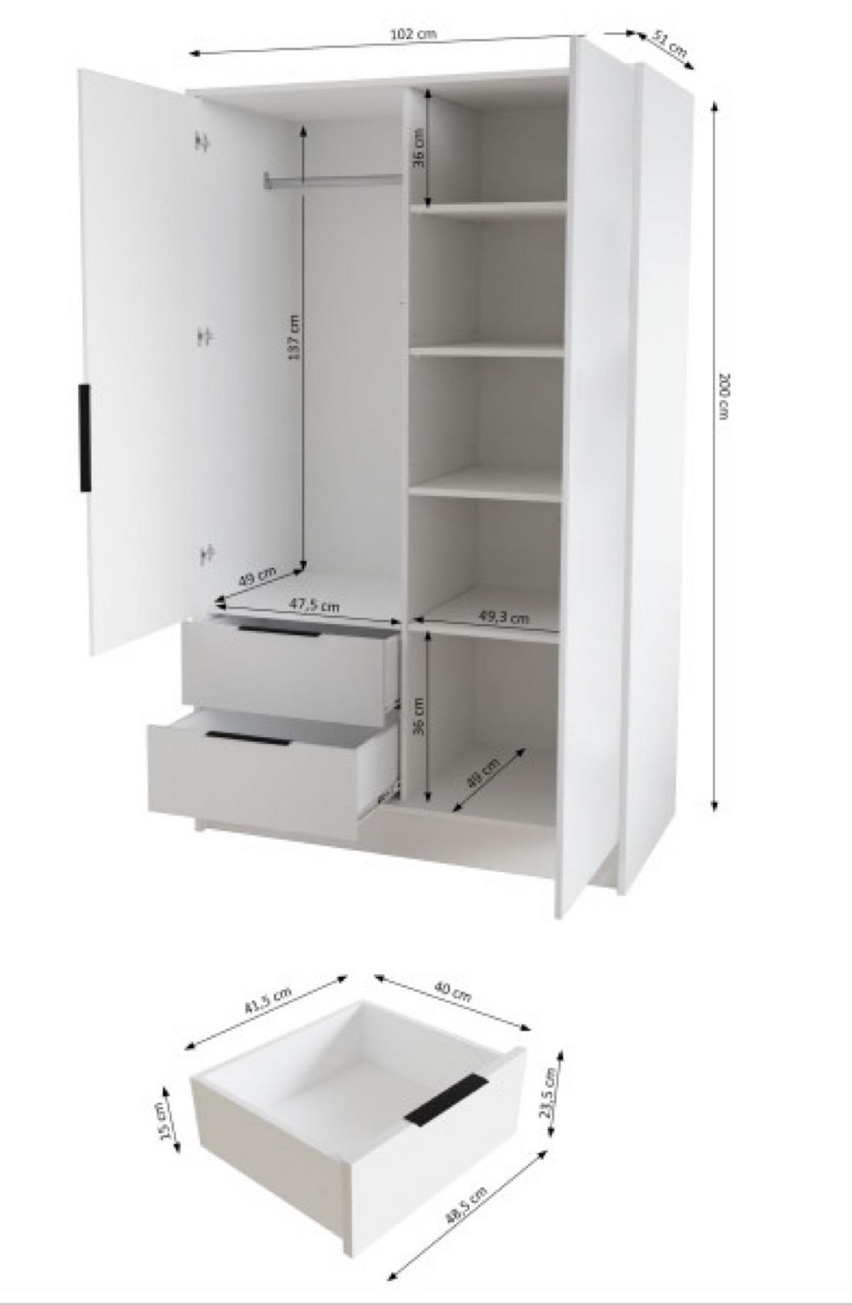 SCHRANK Schwarz Weiß NIKOLA 103 Mit Verstellbaren Regalen - Schwarz/Weiß, Holzwerkstoff (102/200/51cm) - Sepro Meble
