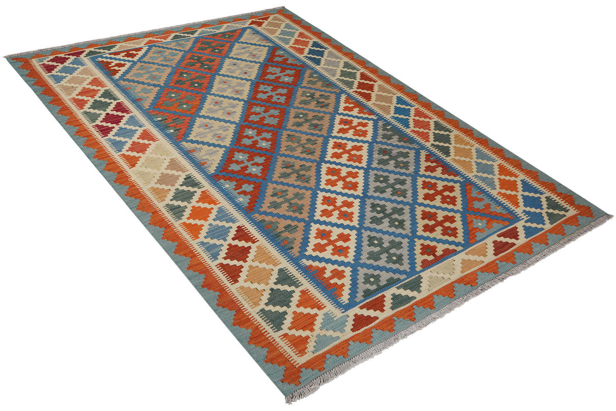 HANDWEBTEPPICH Kelim Gashgai Blau 213/157 cm Schurwolle - Blau, Textil (157/213cm) - Looma