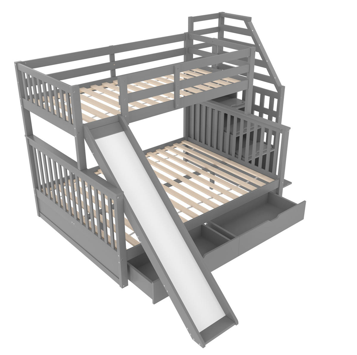 ETAGENBETT 90/200 über 140/200 cm mit Rutsche und Schubladen - Grau, Holz (90/200cm) - BEAOK